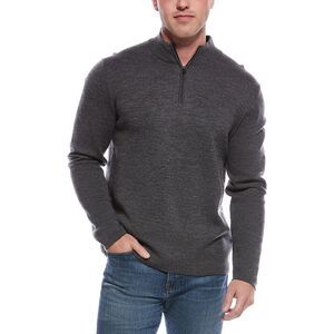 Magaschoni Mens Merino Wool-Blend 1/4-Zip Mock Neck Sweater, Charcoal